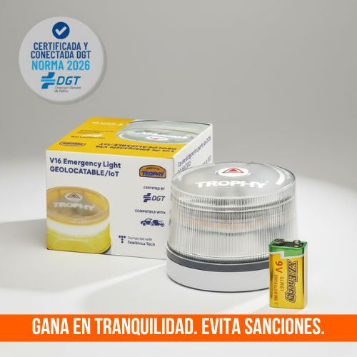 Baliza V16 Homologada DGT 3.0 con Geolocalización. Conexión Telefónica Tech. Integración Google Maps y Waze.